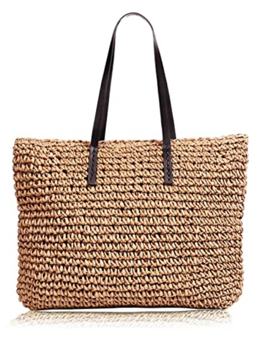 Handwoven Straw Beach Tote Shoulder Bag with Zipper
